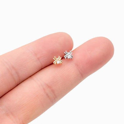 10pcs CZ Pave Gold Tiny Spider Earrings 5mm, Gold Plated Brass Araneid Stud Earrings (GB-4771)