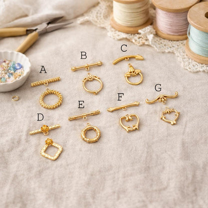 10 sets Gold Toggle Clasp, Real Gold plated Brass, Easy Close Clasp (GB-2563)