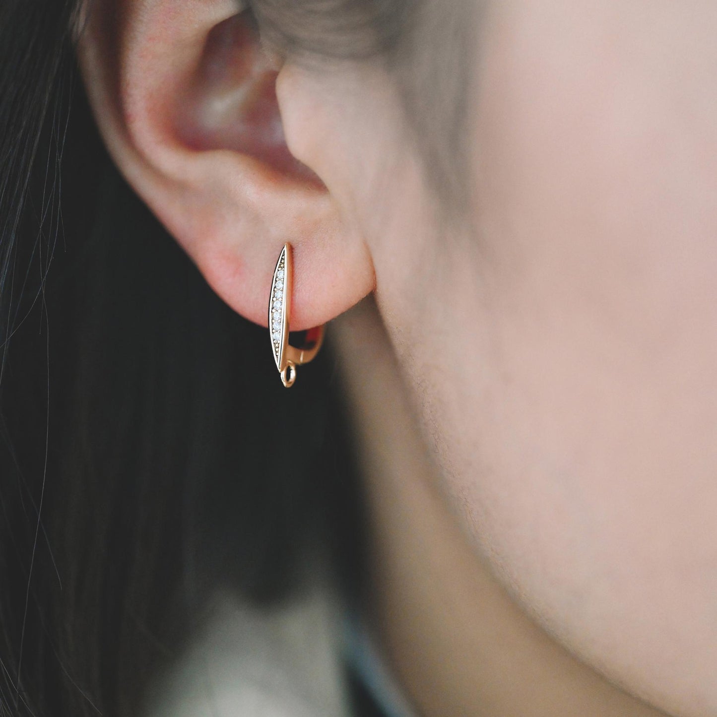 4pcs Gold Click-in Style Stud Earring, Leverback Earring with Loop, Earring Finding Wholesale (GB-3904)