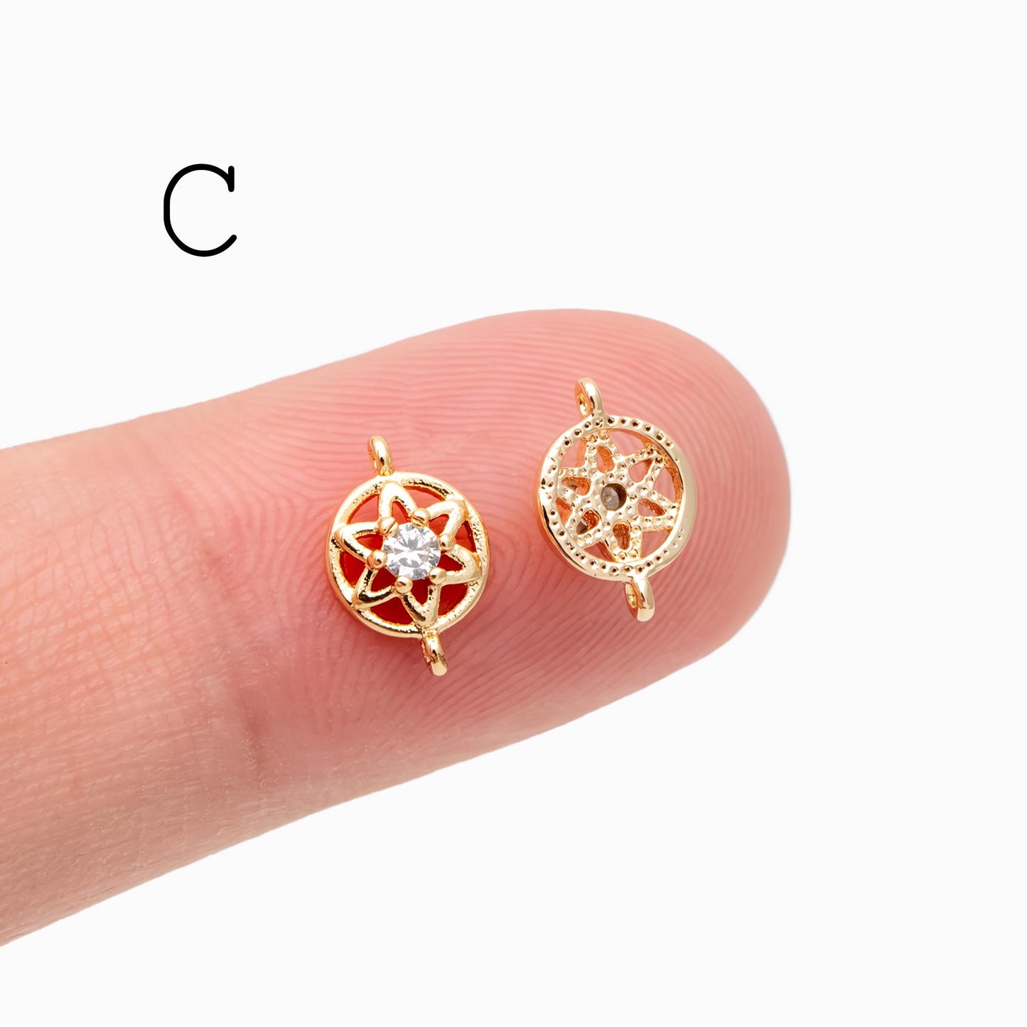 10pcs Gold Flower Charms , 18K Gold plated Brass, Floral Connector Pendants (GB-3780)