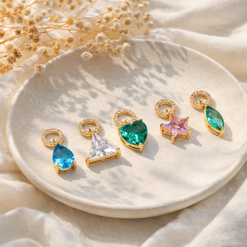 4pcs CZ Pave Gold Geometric Charms, Gold Plated Brass Crystal Charms, Diy Jewelry Making Supplies (GB-3850)