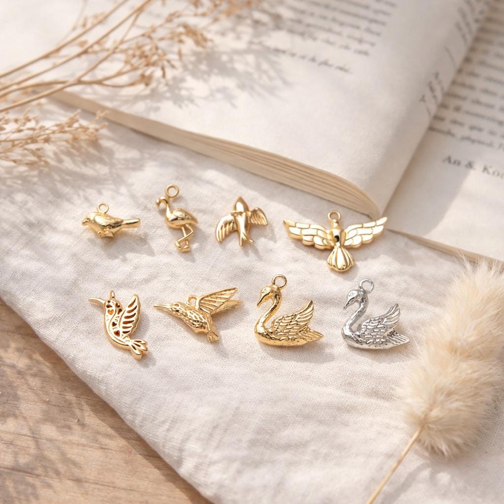 10pcs Gold Bird Charm, Real Gold plated Brass Bird Pendant, Earring Charm (GB-2691)