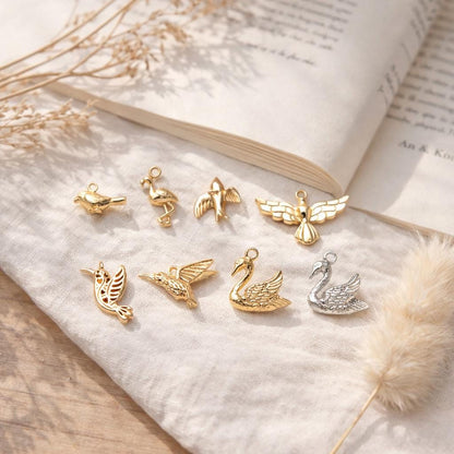 10pcs Gold Bird Charm, Real Gold plated Brass Bird Pendant, Earring Charm (GB-2691)