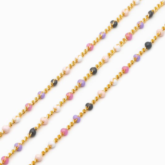 Rainbow Enamel Bead Chains 1.8mm, 18K Gold plated Brass Beaded Chain Wholesale (#LK-623)/ 1 Meter=3.3ft