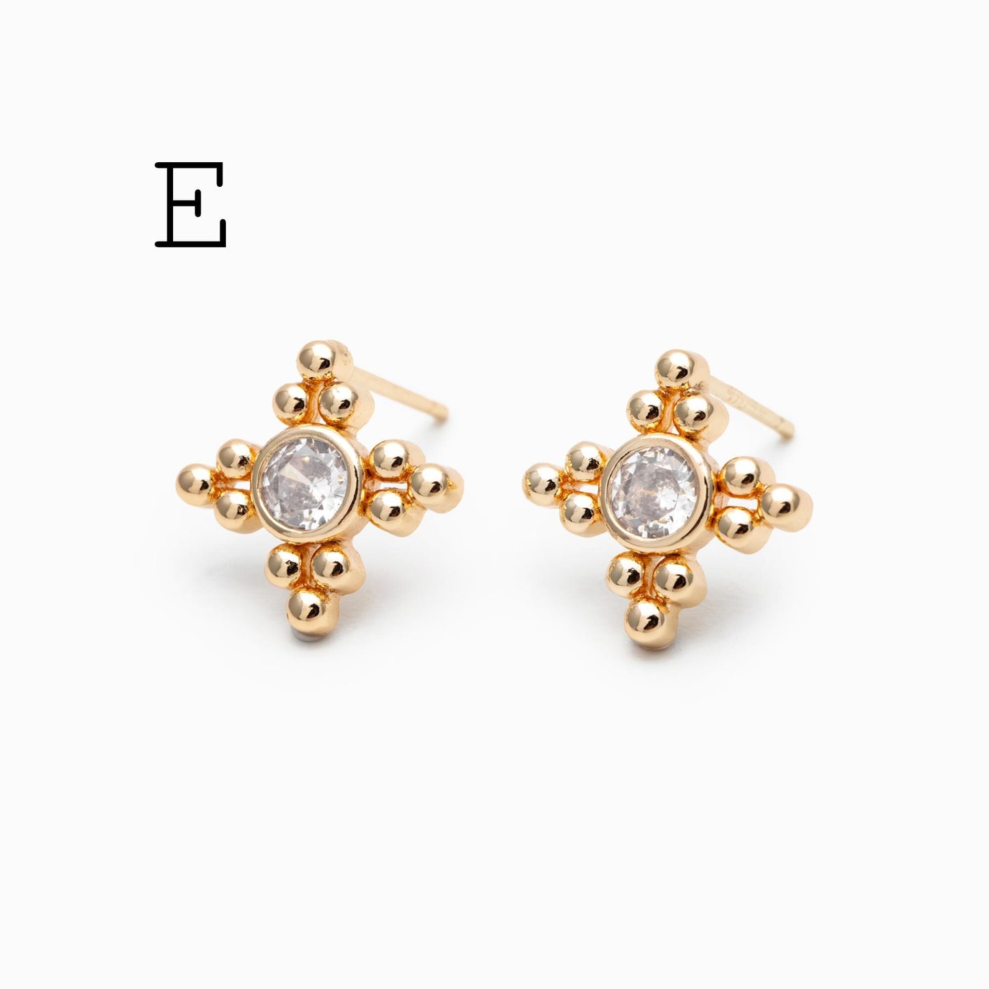10pcs CZ Pave Round Trinity Ear Posts 12x8.5mm, Gold Plated Brass Dainty Stud Earrings (GB-3642)