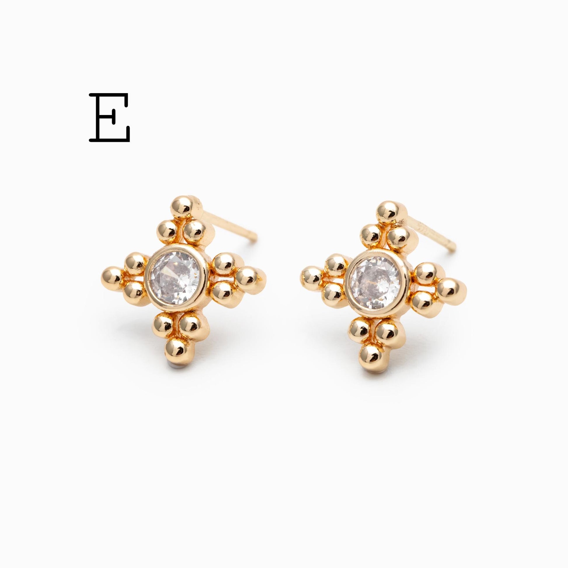10pcs CZ Pave Round Trinity Ear Posts 12x8.5mm, Gold Plated Brass Dainty Stud Earrings (GB-3642)
