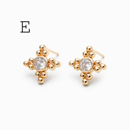 10pcs CZ Pave Round Trinity Ear Posts 12x8.5mm, Gold Plated Brass Dainty Stud Earrings (GB-3642)