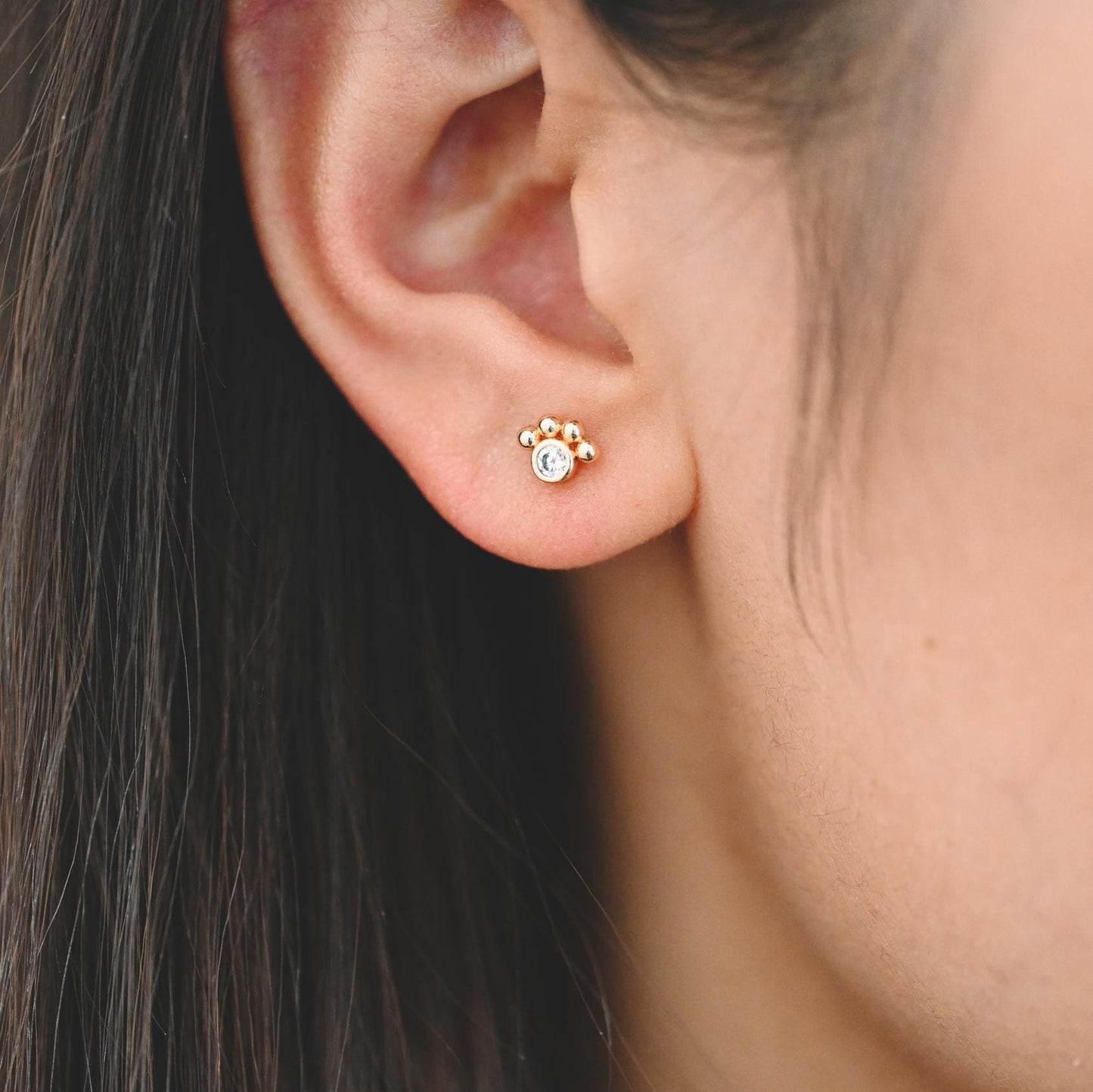 10pcs CZ Pave Round Trinity Ear Posts 12x8.5mm, Gold Plated Brass Dainty Stud Earrings (GB-3642)