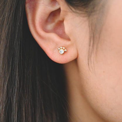 10pcs CZ Pave Round Trinity Ear Posts 12x8.5mm, Gold Plated Brass Dainty Stud Earrings (GB-3642)