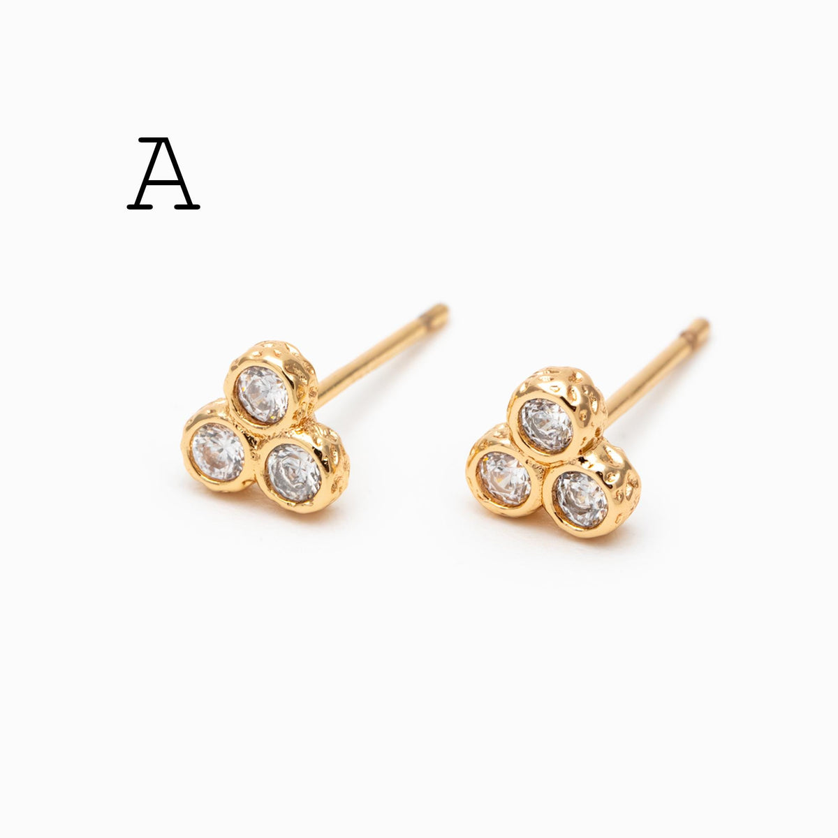 4pcs CZ Pave Round Cluster Earrings , 18K Gold Plated Brass, Dainty Stud Earrings (GB-3671)