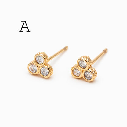 4pcs CZ Pave Round Cluster Earrings , 18K Gold Plated Brass, Dainty Stud Earrings (GB-3671)