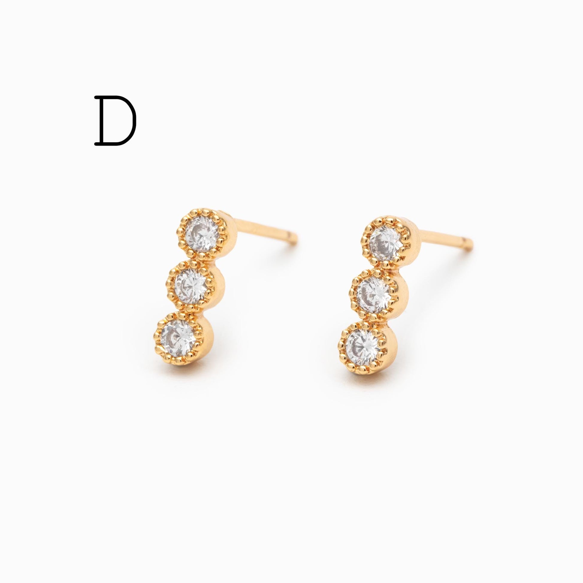 4pcs CZ Pave Bubble Cluster Earrings 13x4mm, 18K Gold Plated Brass, Dainty Stud Earrings (GB-4455)