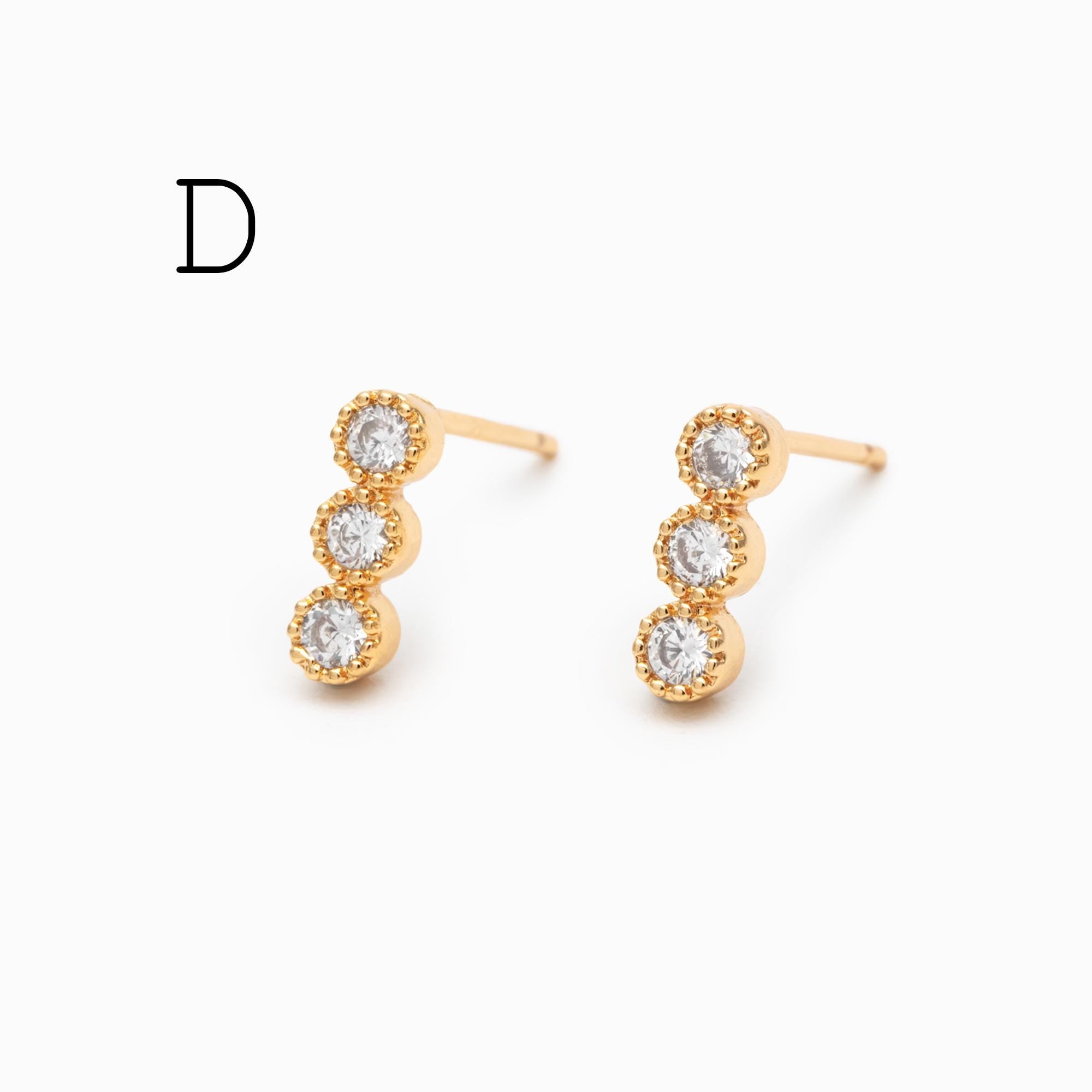 4pcs CZ Pave Round Cluster Earrings , 18K Gold Plated Brass, Dainty Stud Earrings (GB-3671)