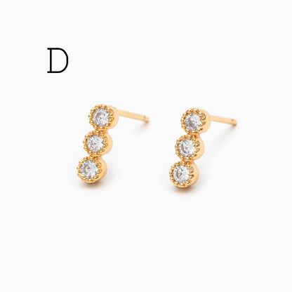 4pcs CZ Pave Round Cluster Earrings , 18K Gold Plated Brass, Dainty Stud Earrings (GB-3671)