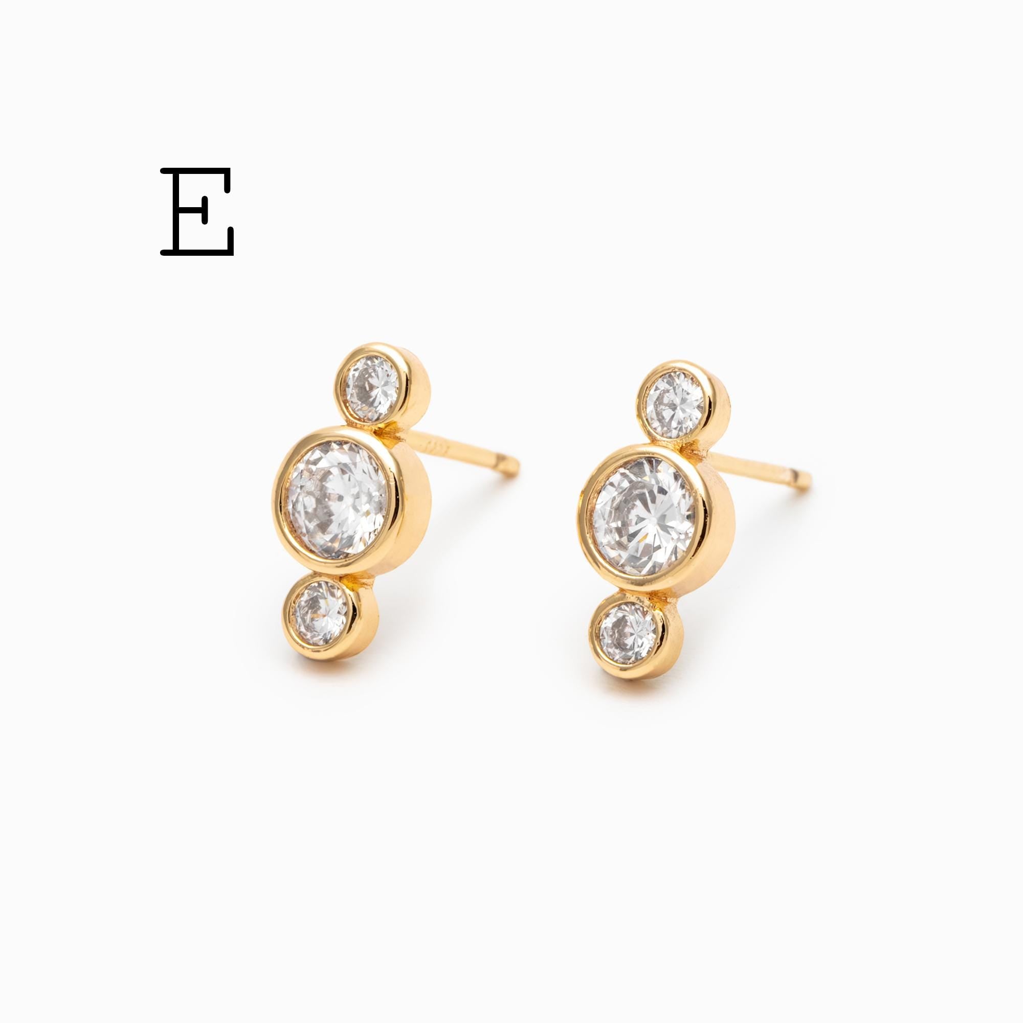 4pcs CZ Pave Round Cluster Earrings , 18K Gold Plated Brass, Dainty Stud Earrings (GB-3671)