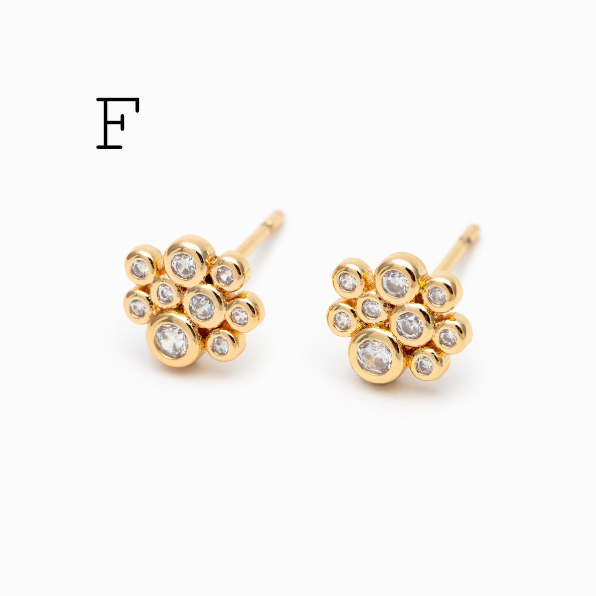 4pcs CZ Pave Round Cluster Earrings , 18K Gold Plated Brass, Dainty Stud Earrings (GB-3671)