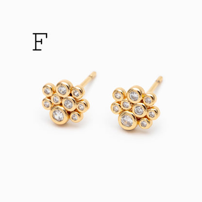 4pcs CZ Pave Round Cluster Earrings , 18K Gold Plated Brass, Dainty Stud Earrings (GB-3671)