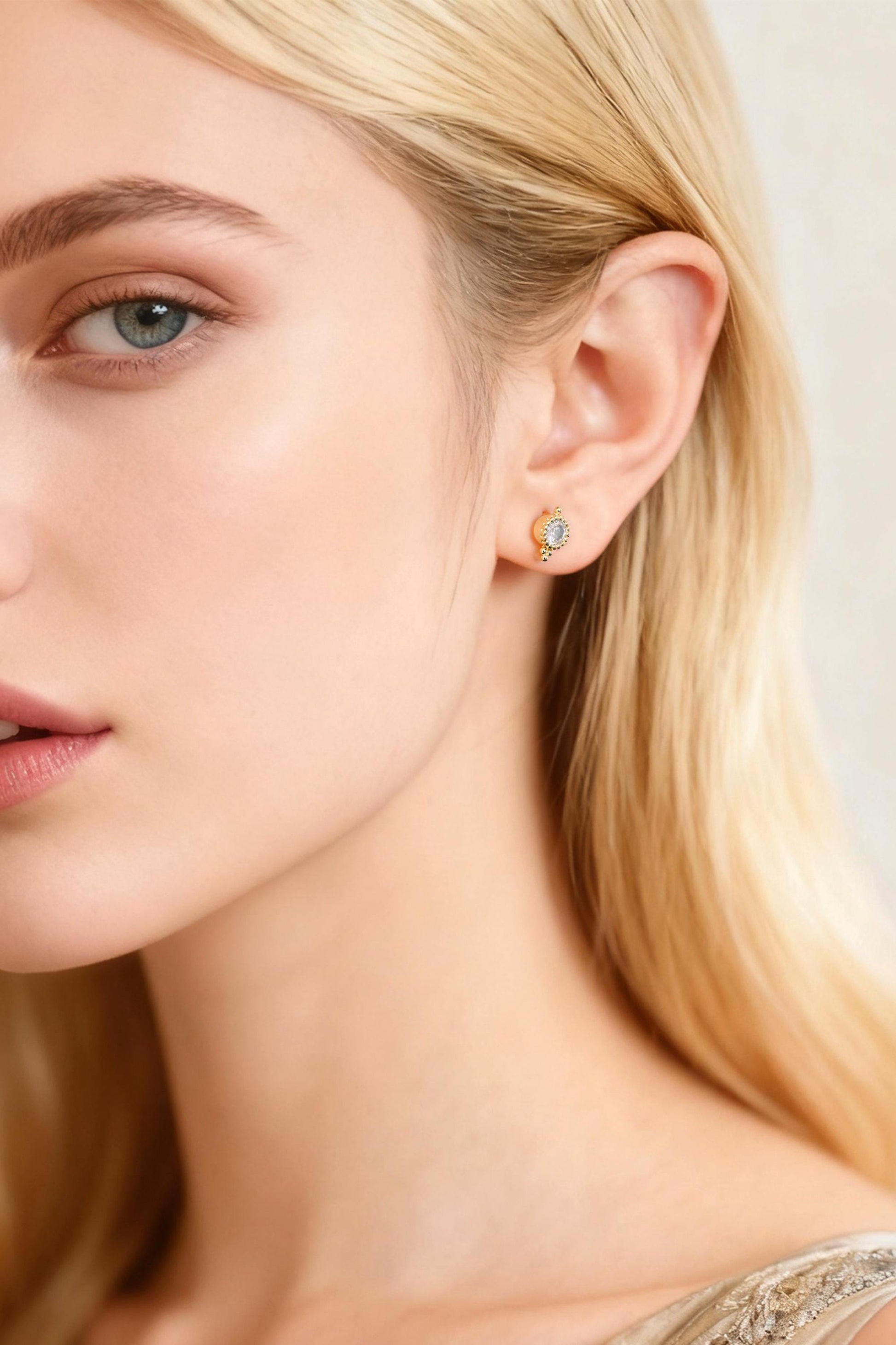 4pcs CZ Pave Bubble Cluster Earrings 13x4mm, 18K Gold Plated Brass, Dainty Stud Earrings (GB-4455)