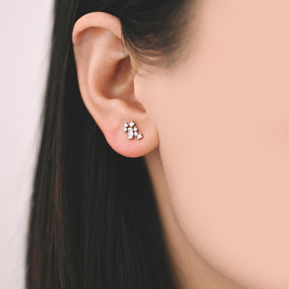 10pcs Gold/ Silver Tone CZ Cluster Earrings, Gold/ Rhodium Plated Brass, Dainty Stud Earrings (GB-4335)