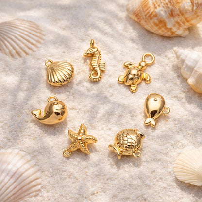 10pcs Gold/ Silver Tiny Marine Animal Charm, Gold/ Rhodium plated Brass Ocean Charm, Earring Charm, DIY Supplies Wholesale (GB-3778)