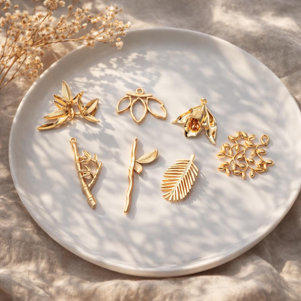10pcs Gold Leaf Flower Charms , 18K Gold plated Brass, Dainty Earring Pendants (GB-3770)