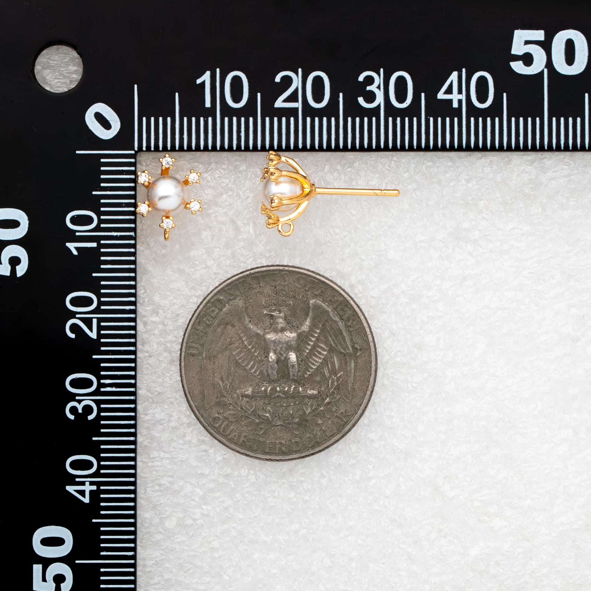 10pcs CZ Pave Gold Ear Posts, Floral Stud Earrings with Loop, Fit 6mm Pearls (GB-630)