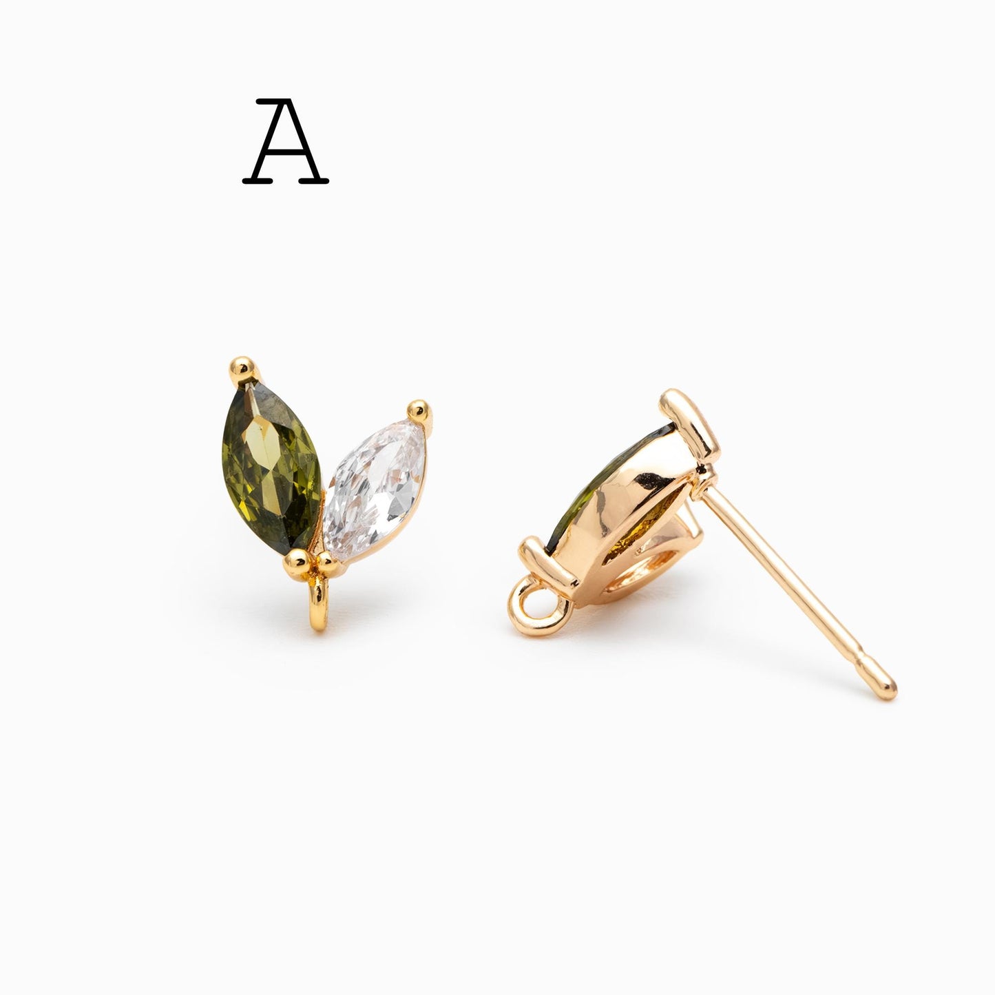 4pcs CZ Pave Heart Earring with Loop, Gold Plated Brass leaf Stud Earrings, Teardrop Earring, Wholesale Supplies (GB-3328)