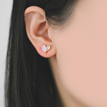 4pcs CZ Pave Heart Earring with Loop, Gold Plated Brass leaf Stud Earrings, Teardrop Earring, Wholesale Supplies (GB-3328)