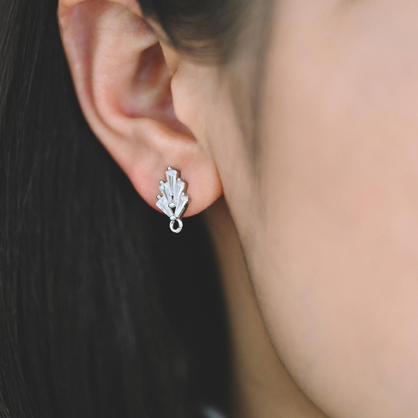 4pcs CZ Pave Heart Earring with Loop, Gold Plated Brass leaf Stud Earrings, Teardrop Earring, Wholesale Supplies (GB-3328)