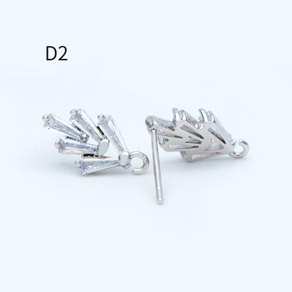 4pcs CZ Pave Heart Earring with Loop, Gold Plated Brass leaf Stud Earrings, Teardrop Earring, Wholesale Supplies (GB-3328)