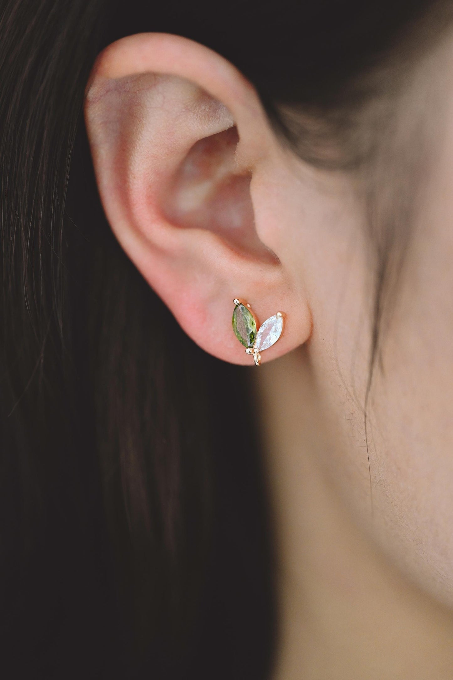 4pcs CZ Pave Flower Heart Earring with Loop, Gold Plated Brass leaf Stud Earrings, Dainty Earring, Wholesale Supplies (GB-314)