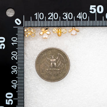 10pcs CZ Pave Gold Flower Earrings, Gold Plated Brass, Dainty Flower Stud Earrings (GB-4261)