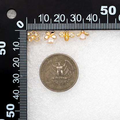 10pcs CZ Pave Gold Flower Earrings, Gold Plated Brass, Dainty Flower Stud Earrings (GB-4261)