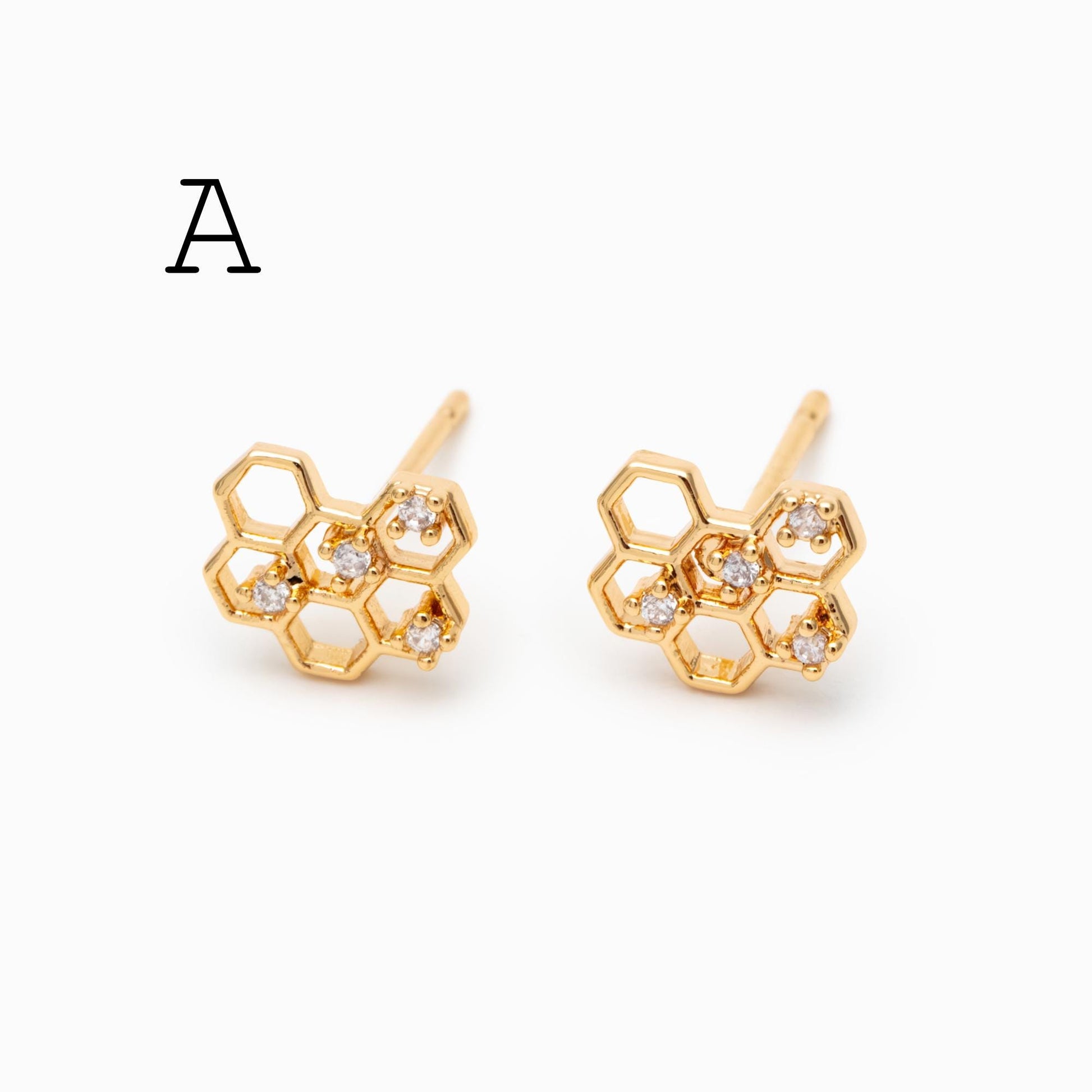 10pcs CZ Pave Gold Flower Earrings, Gold Plated Brass, Dainty Flower Stud Earrings (GB-4261)