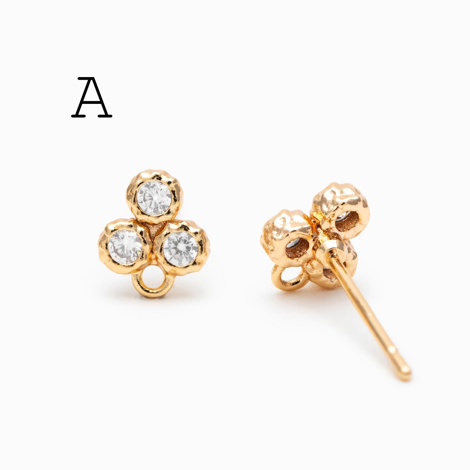 4pcs CZ Pave Gold Dainty Earrings, 18K Gold plated Brass, Earring Findings, Jewelry Making, Diy Material, Jewelry Supplies (GB-310)