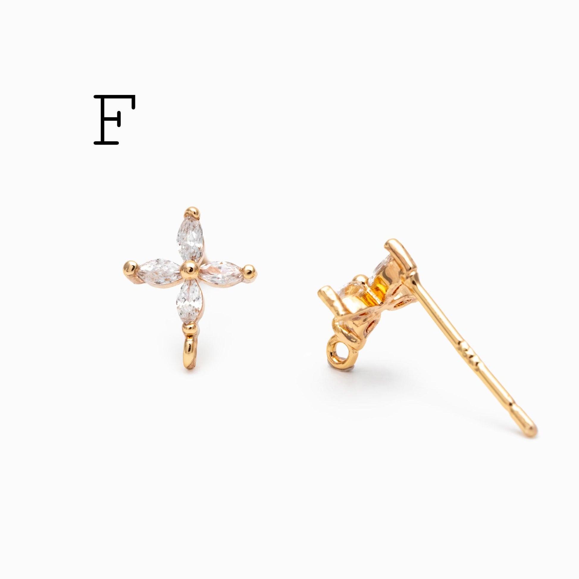 4pcs CZ Pave Gold Dainty Earrings, 18K Gold plated Brass, Earring Findings, Jewelry Making, Diy Material, Jewelry Supplies (GB-310)