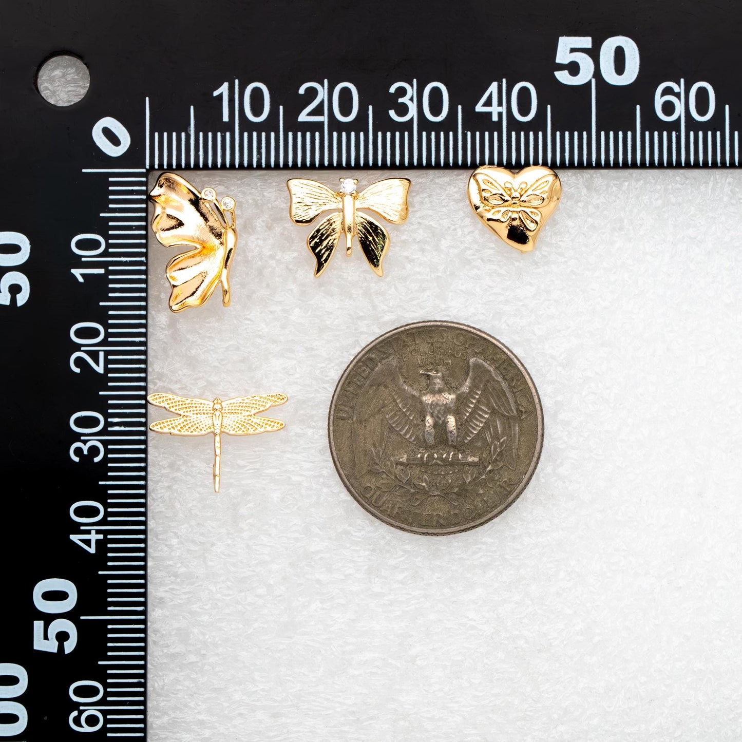 10pcs Gold Butterfly Heart Earring with Loop, Gold Plated Brass Stud Earrings, Jewelry Findings, Wholesale Supplies (GB-3378)