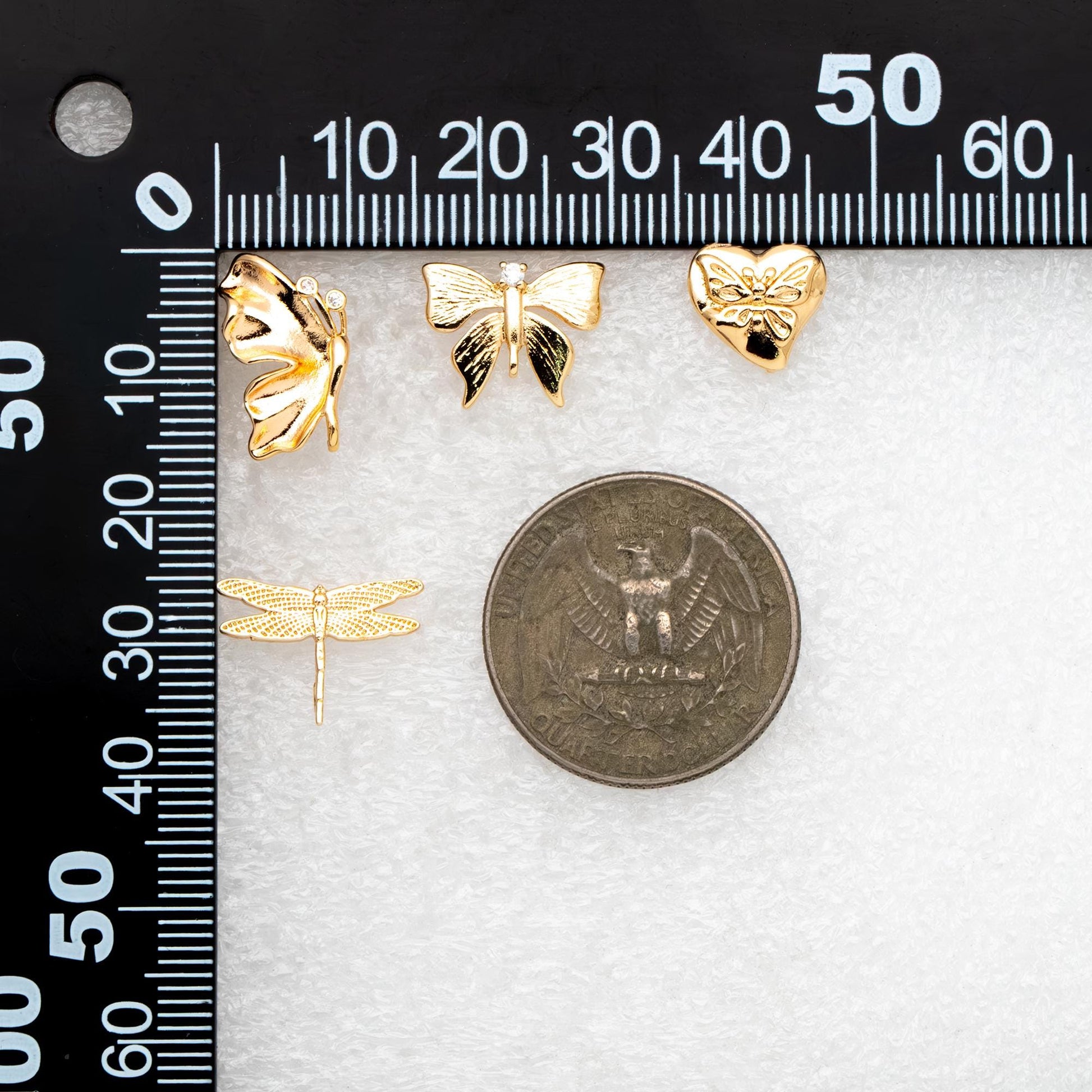 10pcs Gold Butterfly Heart Earring with Loop, Gold Plated Brass Stud Earrings, Jewelry Findings, Wholesale Supplies (GB-3378)