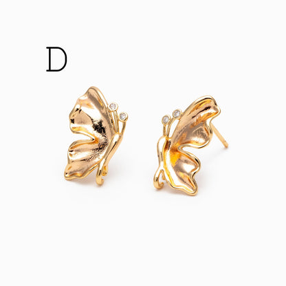 10pcs Gold Butterfly Heart Earring with Loop, Gold Plated Brass Stud Earrings, Jewelry Findings, Wholesale Supplies (GB-3378)