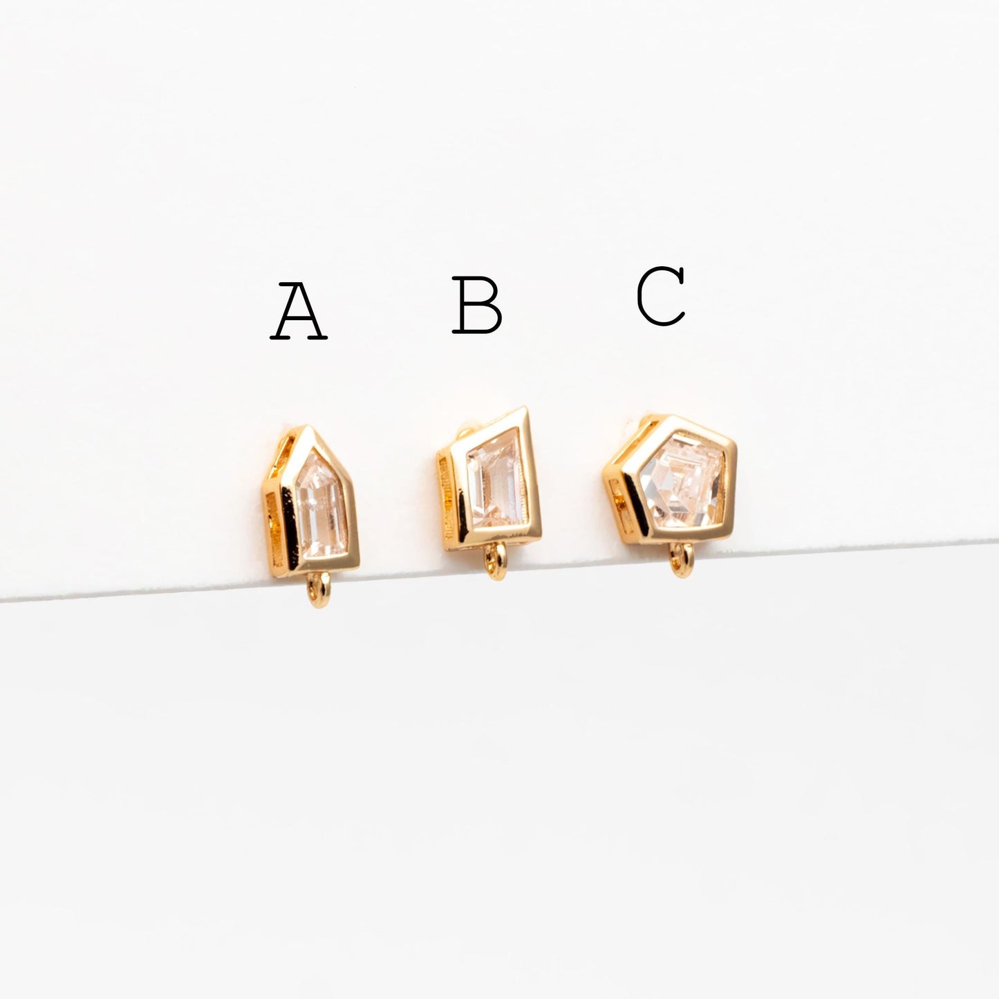 4pcs CZ Pave Trapezoid Earring Stud with Loop, 18K Gold plated Brass Ear Posts, Geometric Earring Findings (#GB-3326)