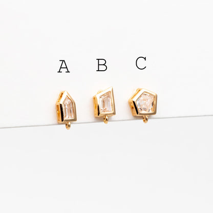 4pcs CZ Pave Trapezoid Earring Stud with Loop, 18K Gold plated Brass Ear Posts, Geometric Earring Findings (#GB-3326)