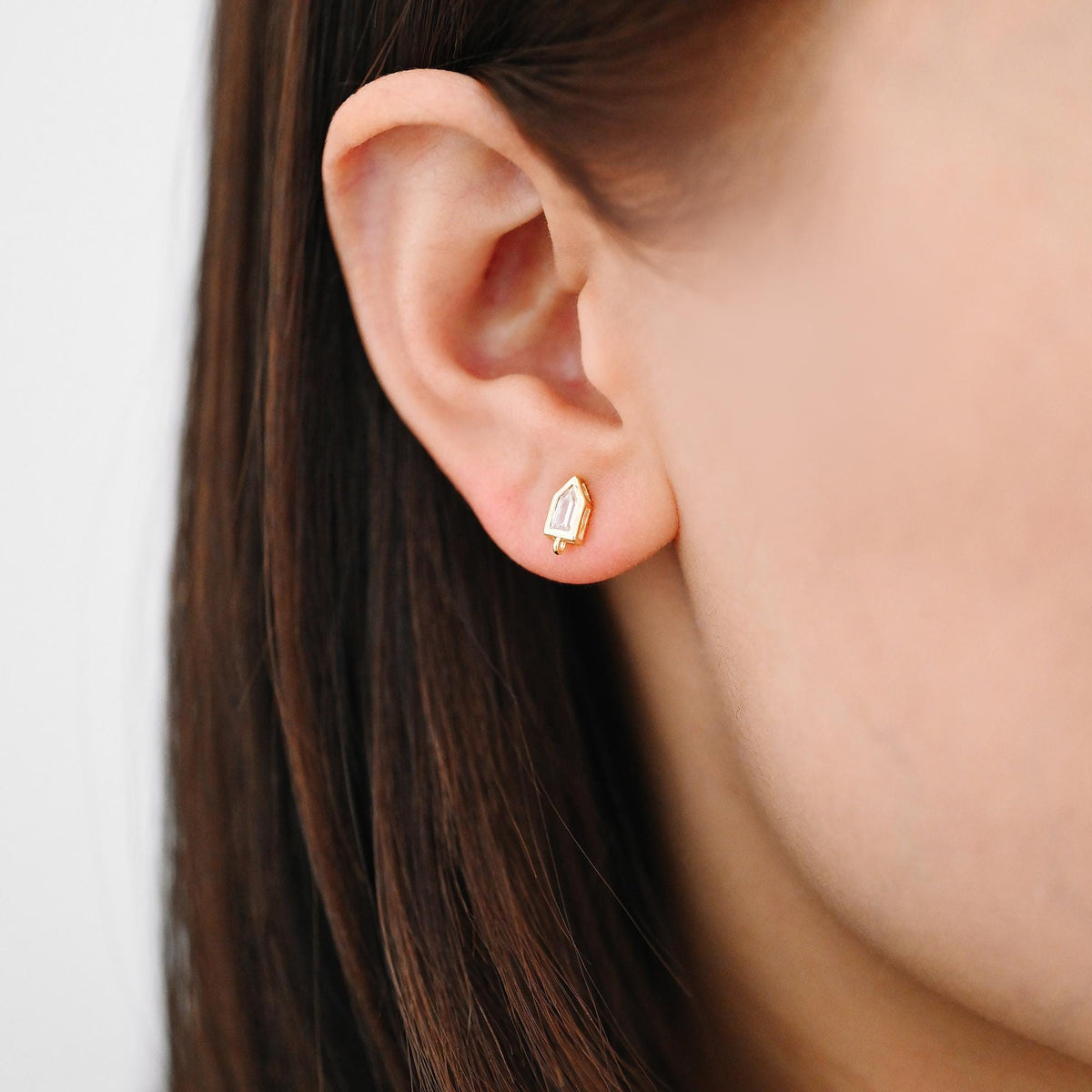 4pcs CZ Pave Geometric Earring Stud with Loop, 18K Gold plated Brass Earring Findings (#GB-3329)