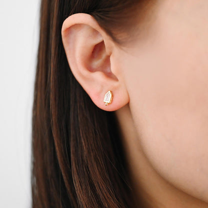 4pcs CZ Pave Geometric Earring Stud with Loop, 18K Gold plated Brass Earring Findings (#GB-3329)