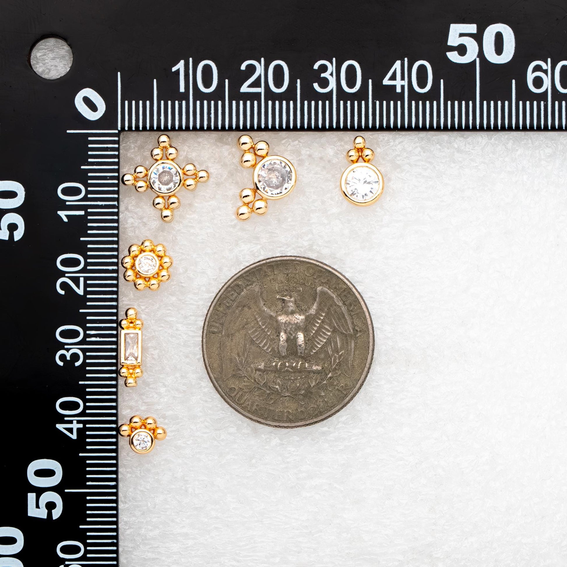 10pcs CZ Pave Round Trinity Ear Posts 12x8.5mm, Gold Plated Brass Dainty Stud Earrings (GB-3642)