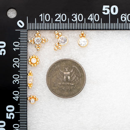 10pcs CZ Pave Round Trinity Ear Posts 12x8.5mm, Gold Plated Brass Dainty Stud Earrings (GB-3642)