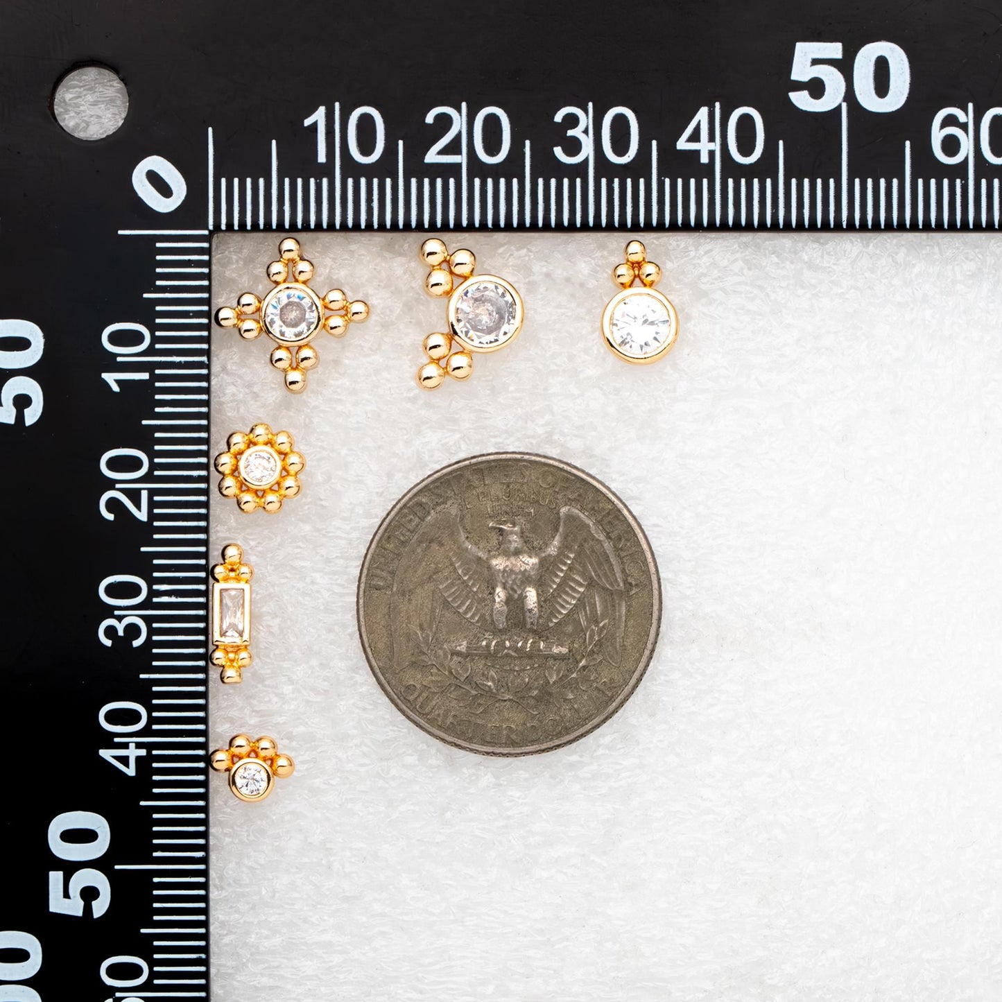 10pcs CZ Pave Geometric Earrings , Gold Plated Brass Dainty Stud Earrings (GB-3526)