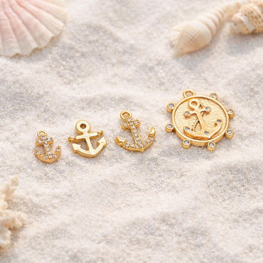 4pcs Gold Anchor Charms, Real Gold plated Brass, Dainty Nautical Earring Charms (GB-3746)
