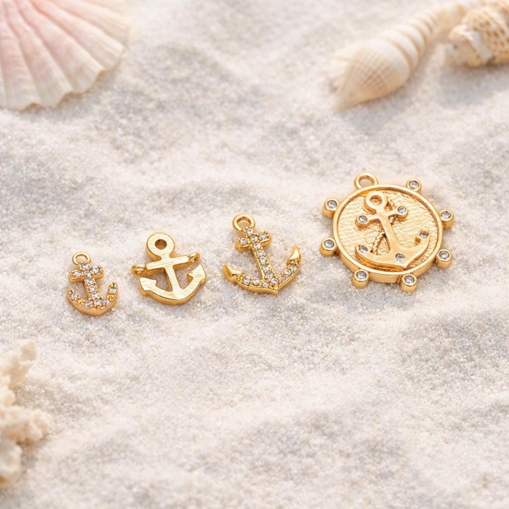 4pcs Gold Anchor Charms, Real Gold plated Brass, Dainty Nautical Earring Charms (GB-3746)