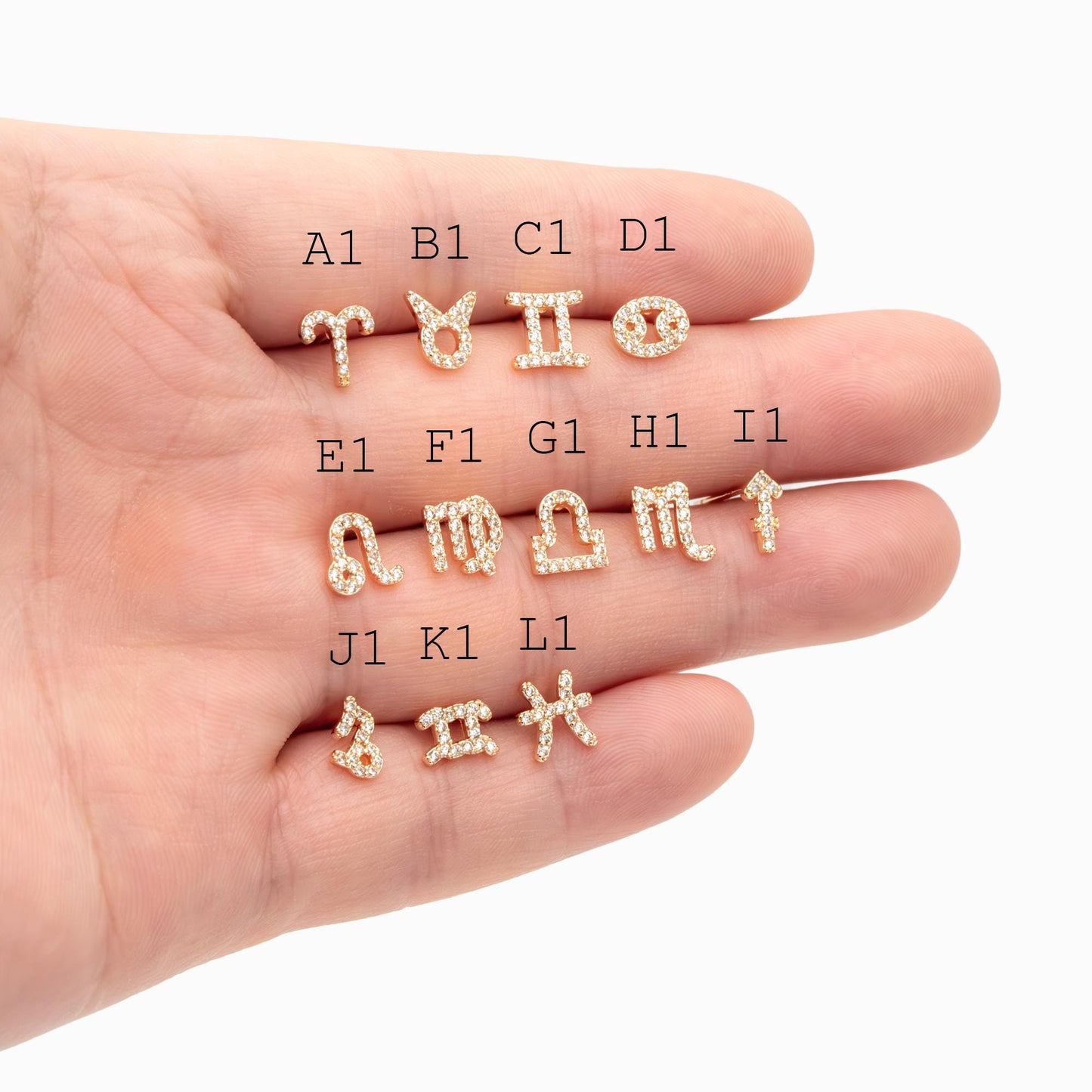 2pcs CZ paved Zodiac Constellation Stud Earrings, 18K Real Gold/ Rhodium plated Brass, Dainty Zodiac Sign Earrings(GB-4768)