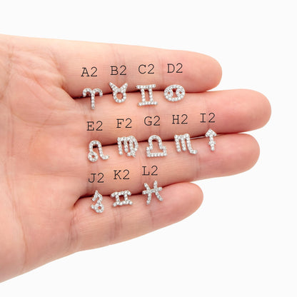 2pcs CZ pave Zodiac Constellation Stud Earrings, 18K Gold/ Rhodium plated Brass, Dainty Sign Earrings (GB-4768)